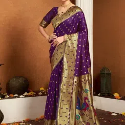 Satrani Purple Silk Woven Saree With Unstitched Blouse-picture-22