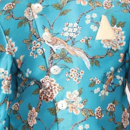VASTRAMAY Boys Turquoise Floral Full Sleeves Indowestern Sets image 4