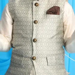 VASTRAMAY Boys Grey & Cream Self Full Sleeves Kurta Sets image 4