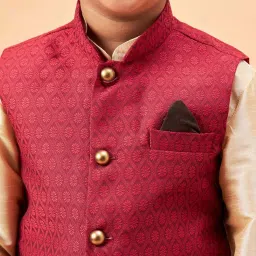 VASTRAMAY Boys Gold & Maroon Self Full Sleeves Kurta Sets image 4