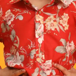 VASTRAMAY Boys Red Floral Full Sleeves Kurta Sets image 4