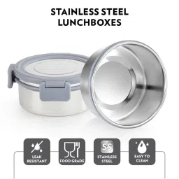 Borosil Stainless Steel Grey Lunch Boxes with Bag & Microwave Oven Safe ( Set of 4 ) image 4