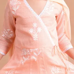 Pspeaches Girls Peach Cotton Regular Fit Embroidered Kurta Set image 4