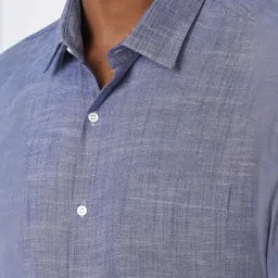 Peter England Blue Cotton Slim Fit Texture Shirt image 4