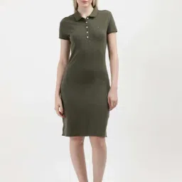 TOMMY HILFIGER Olive Green Cotton Shift Dress-image-78