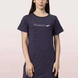 Enamor Navy Striped Longline T-Shirt-image-88