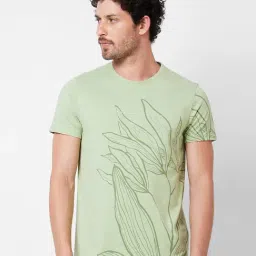 Spykar Sea Green Slim Fit Printed Crew T-Shirt-picture-36