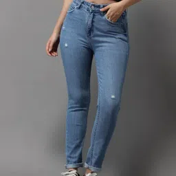 SHOWOFF High-Rise Blue Low Distress Jeans-image-61