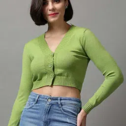 showoffff SHOWOFF Green Comfort Fit Crop Sweater-picture-20