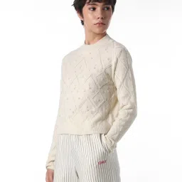 Only White Acrylic Woven Design Pullover image 4
