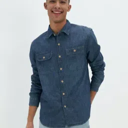 American Eagle Men Blue Denim Button-Up Shirt-image-73