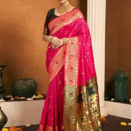 Satrani Pink Silk Self Design Saree With Unstitched Blouse-picture-30