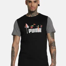 Puma Black Cotton Slim Fit Printed Contrast Sleeve Tee-picture-42