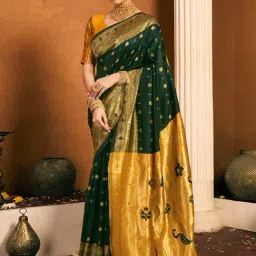Satrani Green Silk Woven Saree With Unstitched Blouse-picture-35