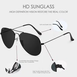 Irayz Unisex Aviator Sunglasses with UV Protected Lens 5055-Full-Black image 3