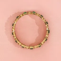 Rubans Set Of 2 Gold-Tone Plated Green Bangles for Women image 4