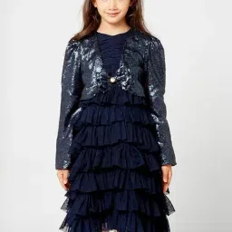 One Friday Kids Blue Embellished Regular Fit Dress Set-image-32