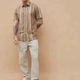 Forca By Lifestyle Brown Regular Fit Striped Shirt image 4