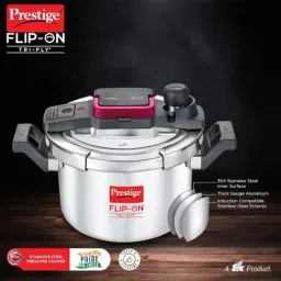 Prestige Silver And Black Stainless Steel 18 cm Flip-On Pressure Cooker With Glass Lid (3 L) image 3