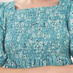 SELVIA Blue & White Floral Print Fit & Flare Dress image 4