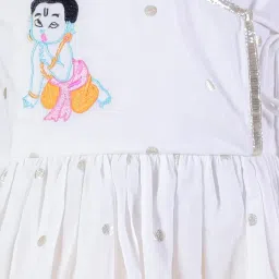 Lil Drama Janmashtami White Girls Cotton Kurta and Yellow Dhoti Ethnic Set image 4