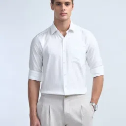 Arrow White Cotton Slim Fit Self Pattern Shirt image 4