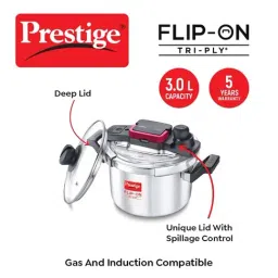 Prestige Silver And Black Stainless Steel 18 cm Flip-On Pressure Cooker With Glass Lid (3 L) image 4