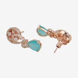 Kushal's Fashion Jewellery Rose Gold-Plated Teardrop Shaped CZ-Studded Drop Earrings image 3