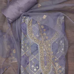 Desi Fusion Floral Embroidered Sequinned Organza Unstitched Dress Material-image-89