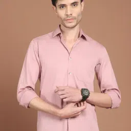 Indian Needle Peach Cotton Regular Fit Shirt-image-74