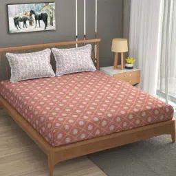 Florida BS-Daisy Mauve Cotton 180 TC King Size Bedsheet With 2 Pillow Covers-image-2