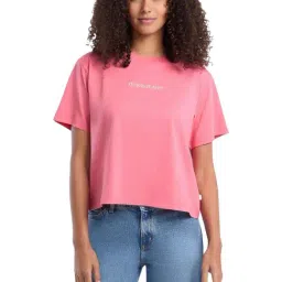 Guess Jeans Pink Embroidered Logo Boxy Fit Tee-picture-15
