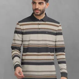 BULLMER Beige Cotton Blend Regular fit Stripes T-Shirts-image-4