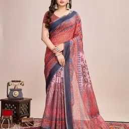 Anjaneya Sarees Red Woven Cotton Silk Kanjivaram Printed Designer Saree With Unstitched Blouse-picture-13
