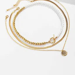 Bling Queen Set Of 3 Stainless Steel Pearls Beaded Minimal Necklaces-picture-20