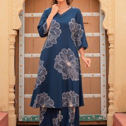 Juniper Floral Printed V-Neck Straight Kurta With Palazzos-picture-49