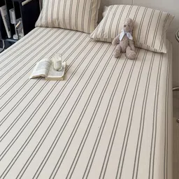 JC HOME Off White & Grey Striped Cotton 220 TC King Size Bedsheet Set 2.0 m x 2.20 m image 5