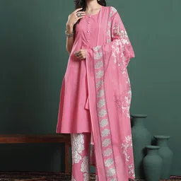 Yufta Pure Cotton Sleeveless Round Neck A-Line Kurta With Palazzos And Dupatta-picture-42
