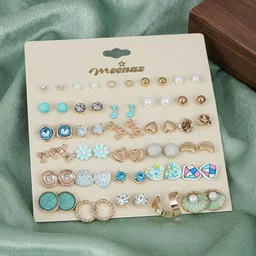 DressBerry Set Of 30 Gold-Plated Artificial Stones Studded Korean Circular Studs-image-57