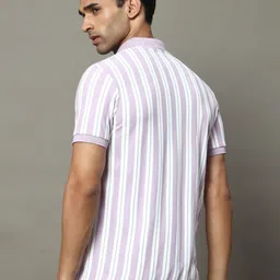 OGEN Men Striped Polo Collar Raw Edge T-shirt image 2