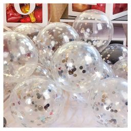 Bubble Trouble Transparent Balloons Bouquet Combo with Re Filled Silver Confetti & Ribbons Pack of 10 - Silver-picture-22