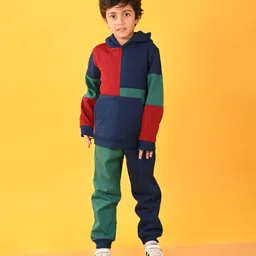 Anthrilo Full Sleeves Color Blocked Fleece Hoodie Jogger Set - Navy Blue-image-14