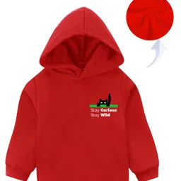 KAVEE Full Sleeves Cat Printed Hooded Sweatshirt - Red-picture-10