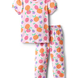 Babyhug Cotton Knit Half Sleeves Co-ords Night Suit With Floral Print - Pink-picture-19