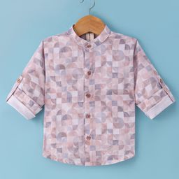 Dapper Dudes Full Sleeves Geometric Printed Shirt - Fawn-picture-14