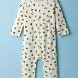 kookie kids india Kookie Kids Interlock Knit Full Sleeves Romper With Leopard Print - Cream-picture-12