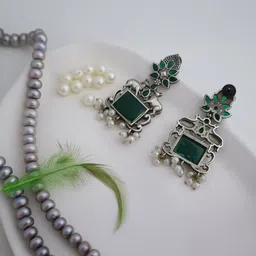 SIVA BY ANIKA Brass-Plated Stones Studded and Beaded Oxidised Animal Shaped Drop Earrings image 4