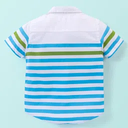 Babyhug 100% Cotton Woven Half Sleeve Striped Shirt - White & Blue image 2