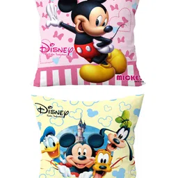 Disney By Kuber Fun Homes Microfiber Stuffed Reversible Cushion Disney Mickey & Friends Print Pack of 2 - Pink & Cream image 2