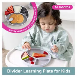 BiBaDo Silicone Suction Plate for Baby, Divider Plate for Self Baby Feeding - Blue image 2